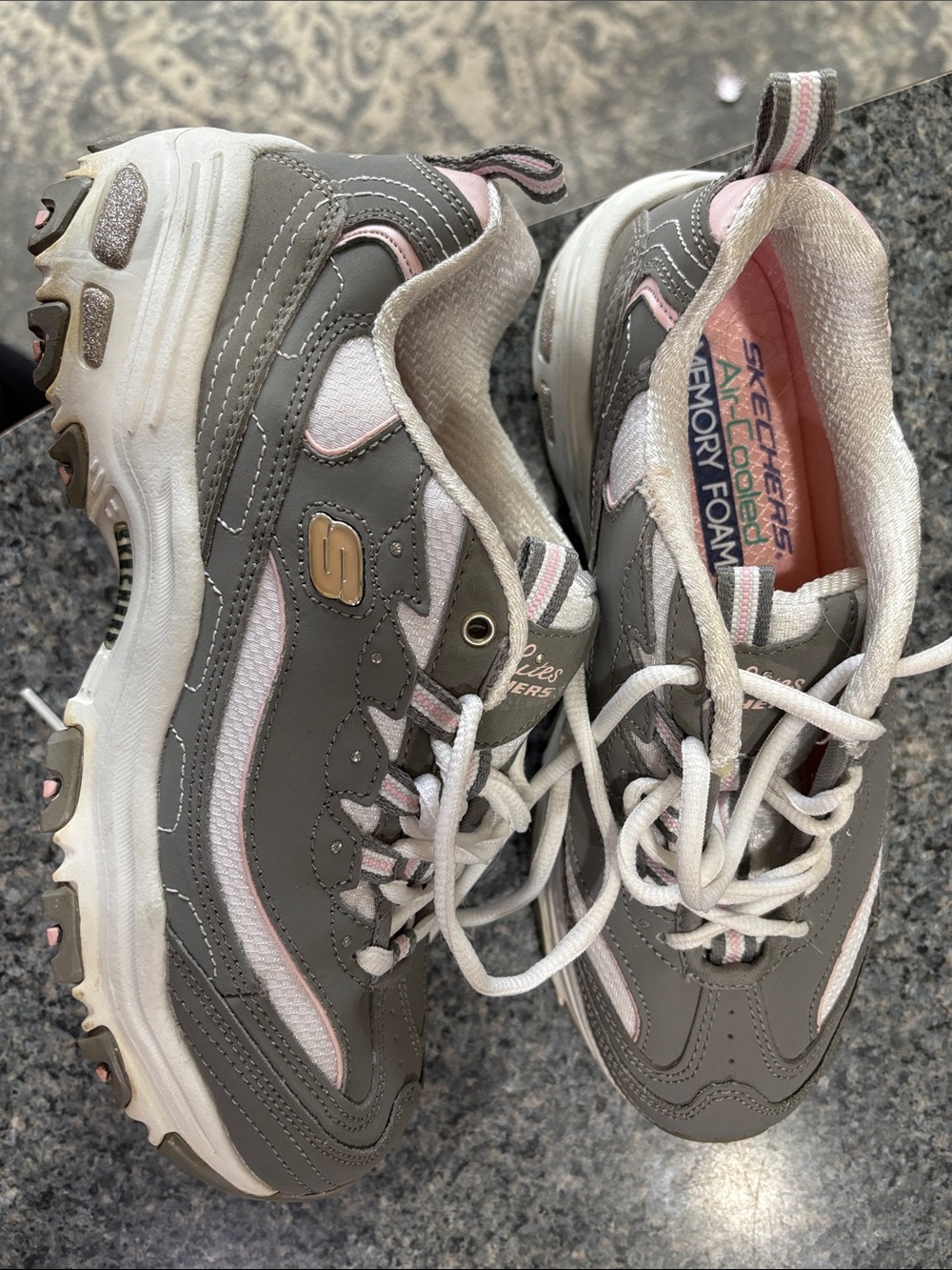 Skechers Gray & Pink Memory Foam Lace-Up Sneakers
